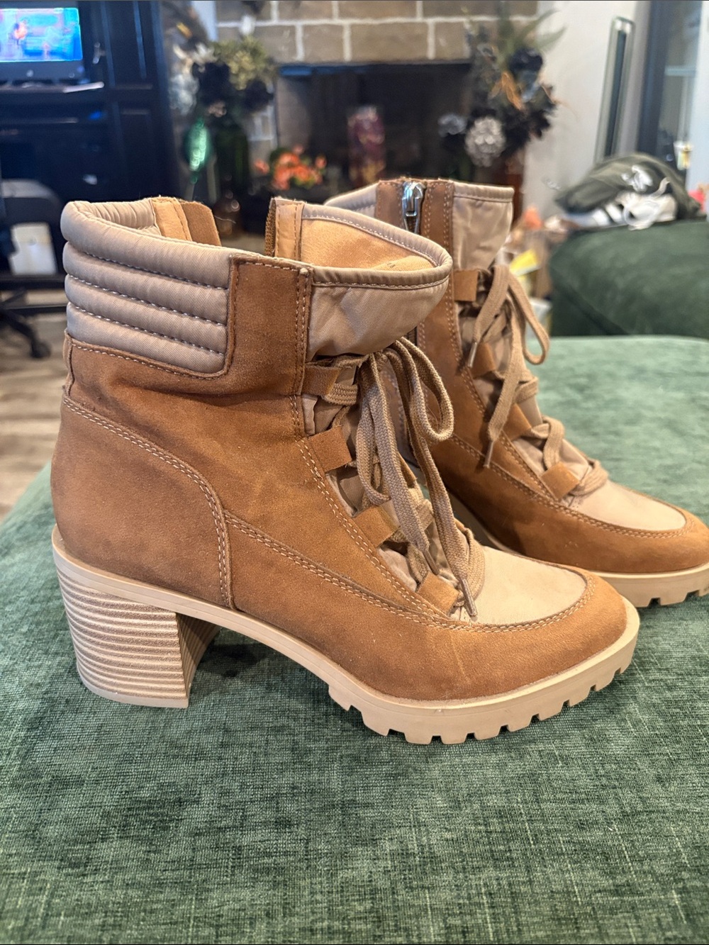 Dolce Vita Tan Suede Lace-Up Block Heel Ankle Boots